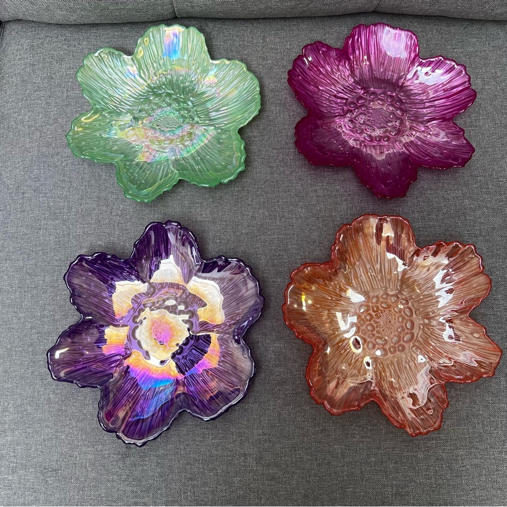 Colorful Glass Flower Plates Set